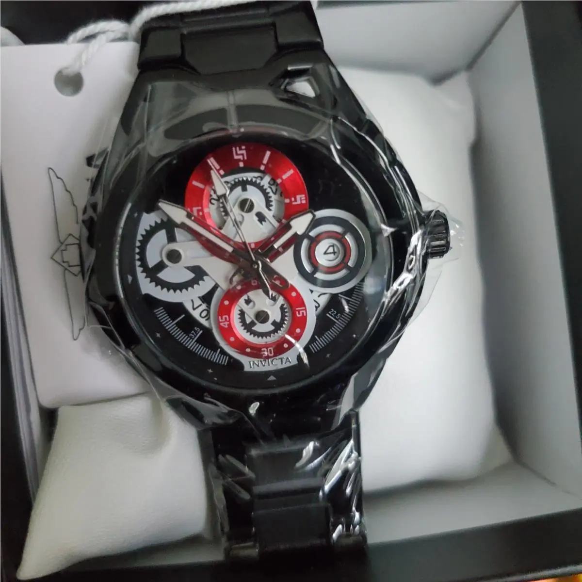 Invicta Men`s Quartz Analog Watch Black Stainless Steel Bracelet Date Box/manual