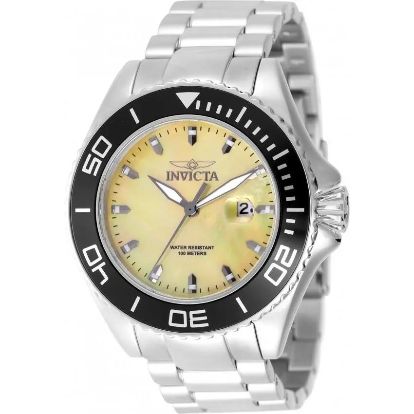 Invicta Men`s Stainless Steel Wristwatch with Yellow Dial and Black Bezel