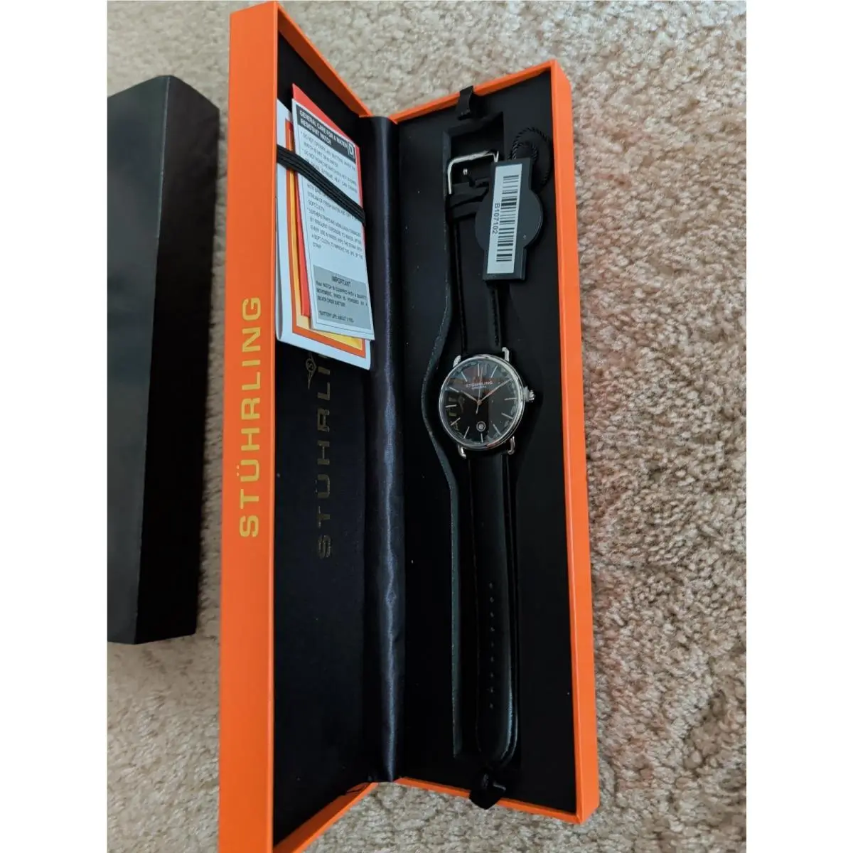 Stuhrling Watch Men 42mm Silver Tone Black Dial Date