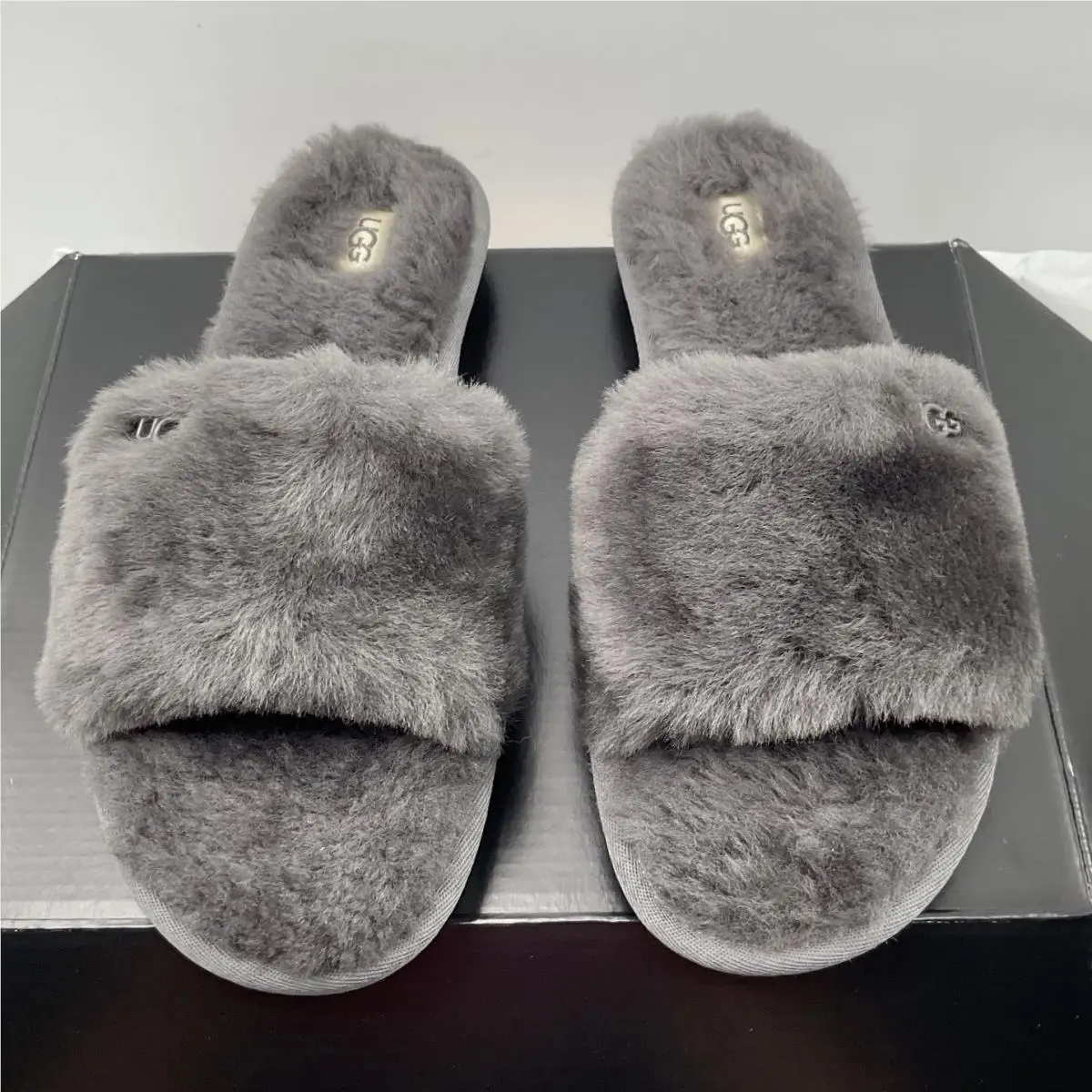 Ugg Cozette Slide Slippers Charcoal Grey Sheepskin 1100892 Womens 9