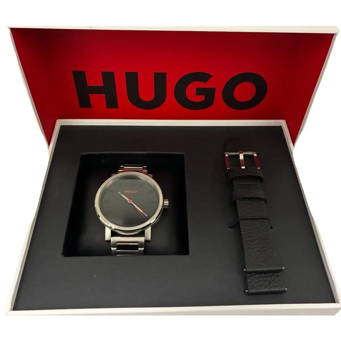 Hugo Boss Men’s Watch S. Steel Bracelet and Leather Band Black Dial 1530124