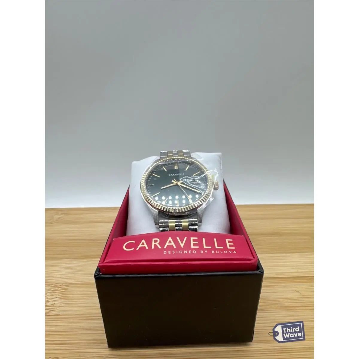 Caravelle  45B162 Men`s Two-tone Green Dial Fluted Bezel Bracelet 41mm by Bulova