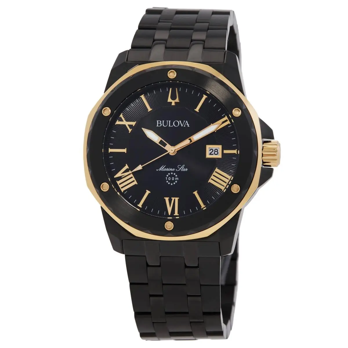 Bulova Marine Star Quartz Black Dial Men`s Watch 98B386