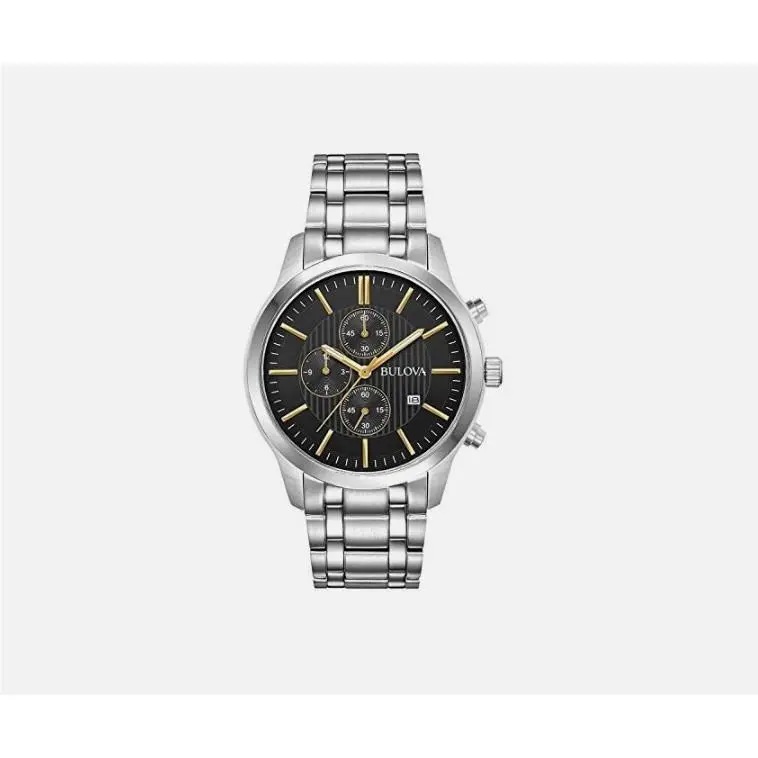 Bulova Men`s Chronograph Date Silver Stainless Steel Quartz Watch 43MM 96B305