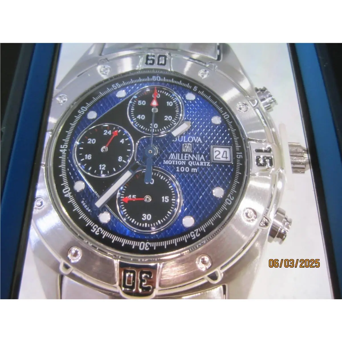 Millenia Men`s Watch Chrono All S/s Motion Quartz Swiss 96B34 by Bulova