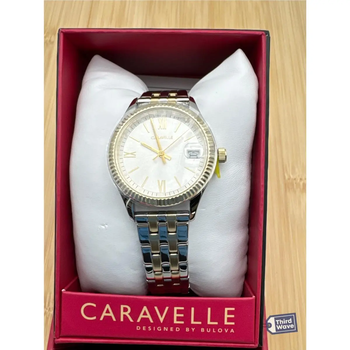 by Bulova 45M112 Women`s Two-tone Coin-edge Silver Dial Watch 32mm by Caravelle