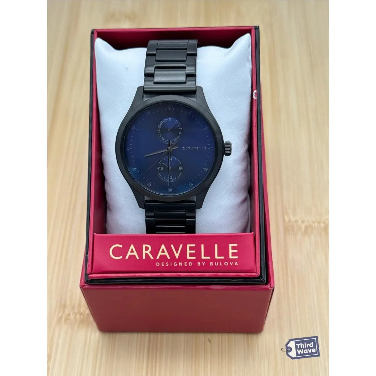 by Bulova 45C116 Men`s Black IP Blue Sunray Multifunction Watch 41mm by Caravelle