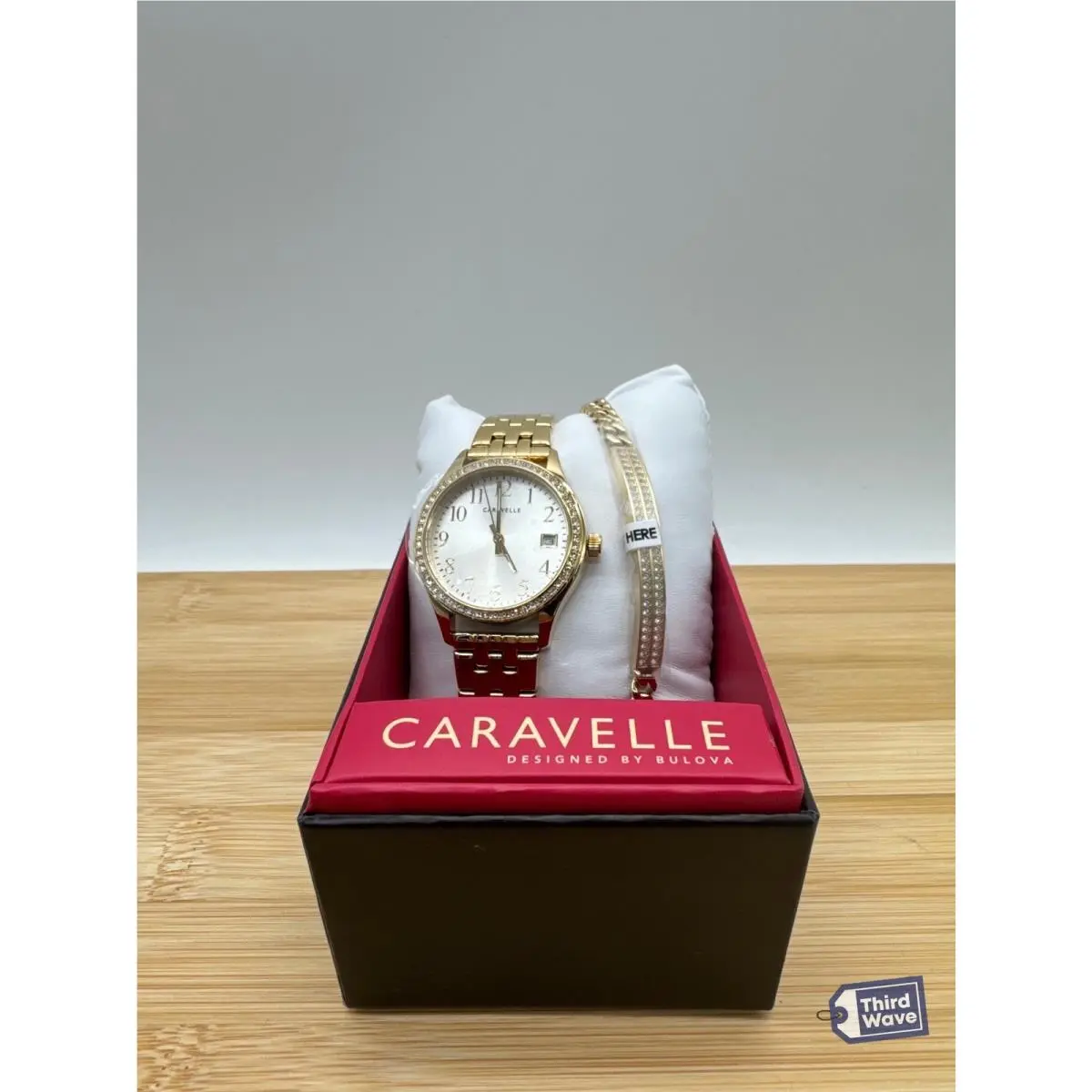 by Bulova 44X101 Women`s Gold-tone Crystal Bezel Watch Box Set 32mm by Caravelle