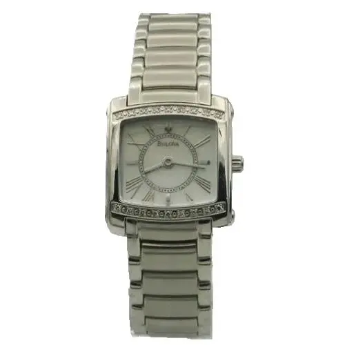 Diamonds Women Watch Square Stainless Steel Dial Mother of Pearl 96R56 by Bulova