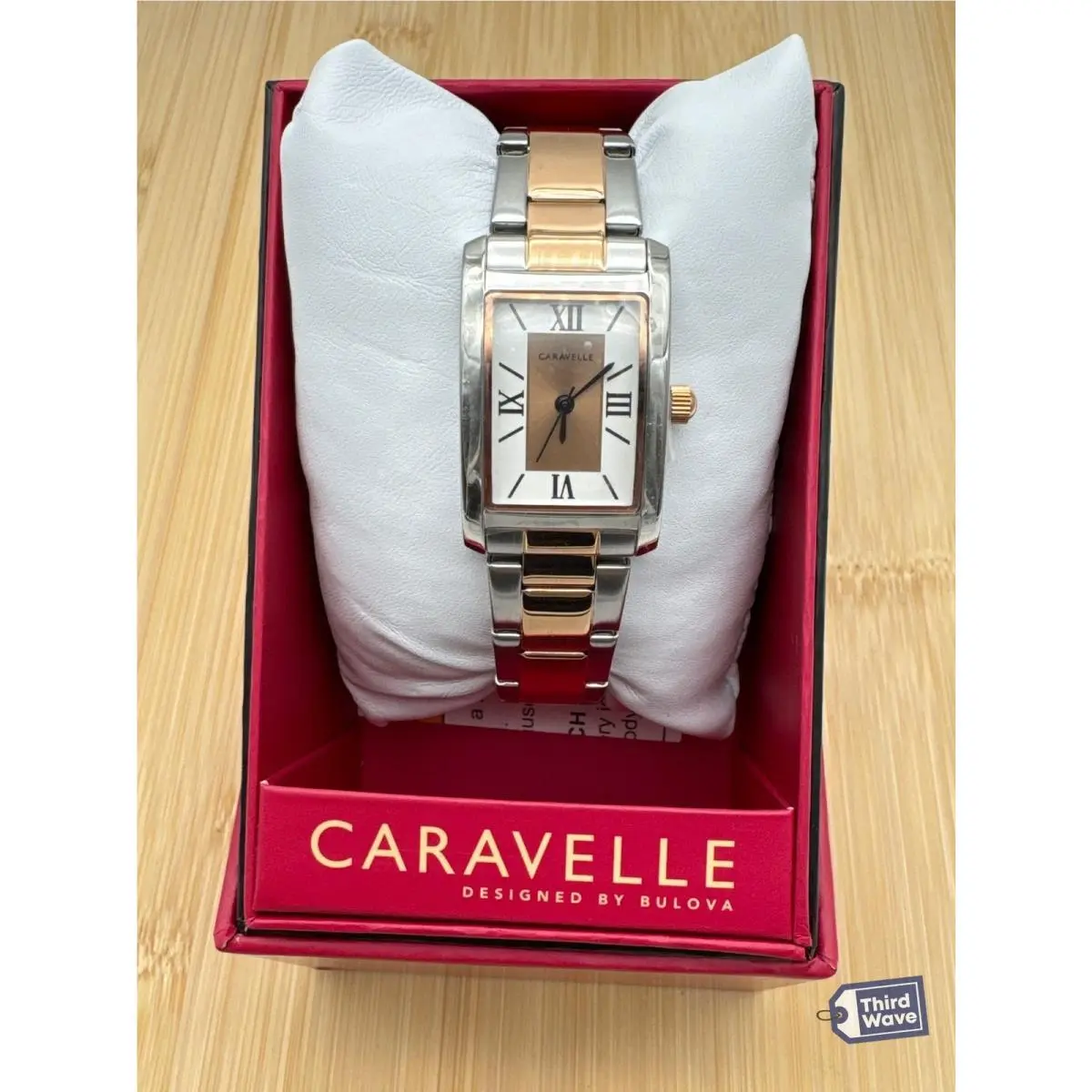 by Bulova 45L187 Women`s Two-tone Rose Gold Rectangular Dress Watch by Caravelle