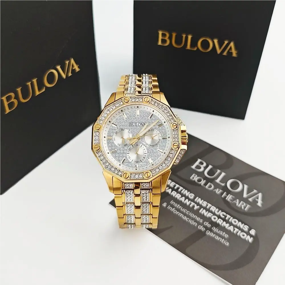 98C126 Crystal Octava White Dial Gold-tone Steel Strap Quartz Watch by Bulova