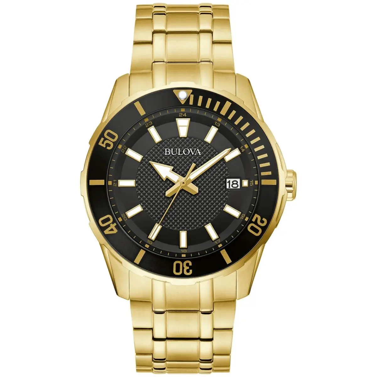 Men`s Stainless Steel Gold Tone Watch Black Dial 43mm by Bulova