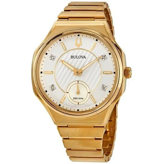 97P136 Curv Silver White Dial Gold Tone Stainless Steel Womens Watch by Bulova