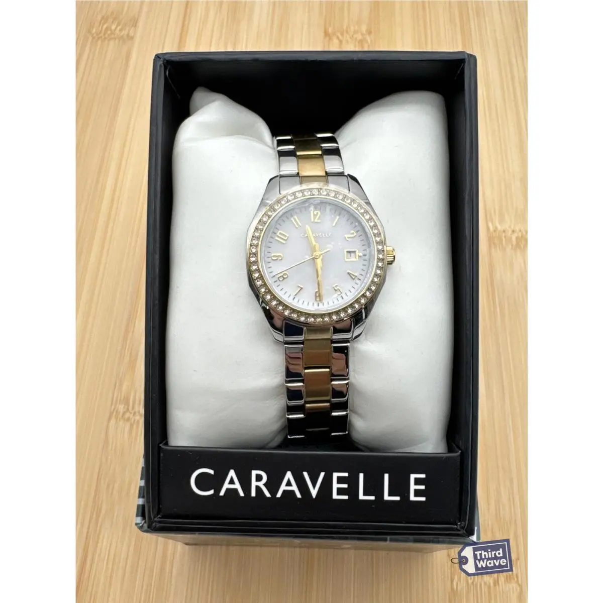 by Bulova 45M113 Women`s Two-tone Crystal Bezel Mother-of-pearl Watch by Caravelle