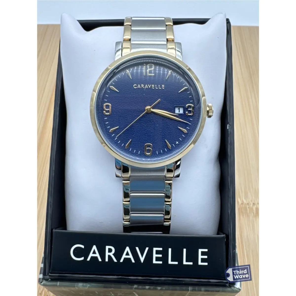 by Bulova 45A149 Men`s Two-tone Blue Sunray Dial Date Watch 39mm 50M by Caravelle