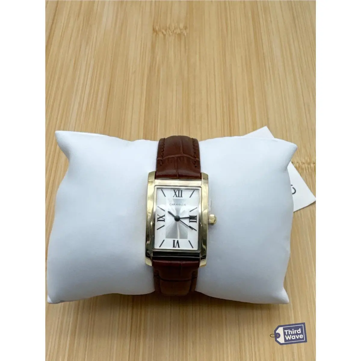 Caravelle  44L234 Women`s Gold-tone Rectangular Brown Leather Watch by Bulova