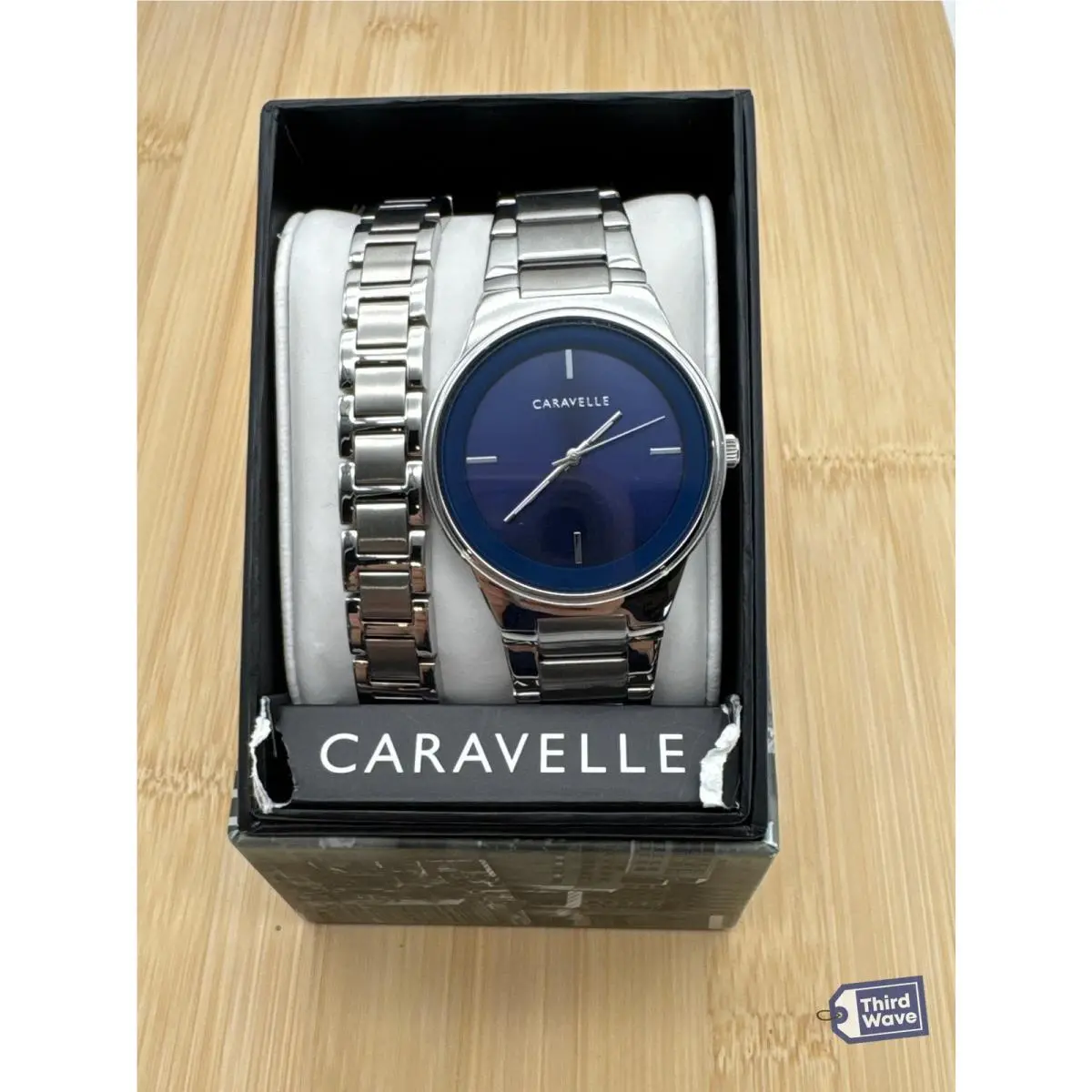 by Bulova 43K101 Men`s Blue Dial Watch Bracelet Box Set 40mm by Caravelle
