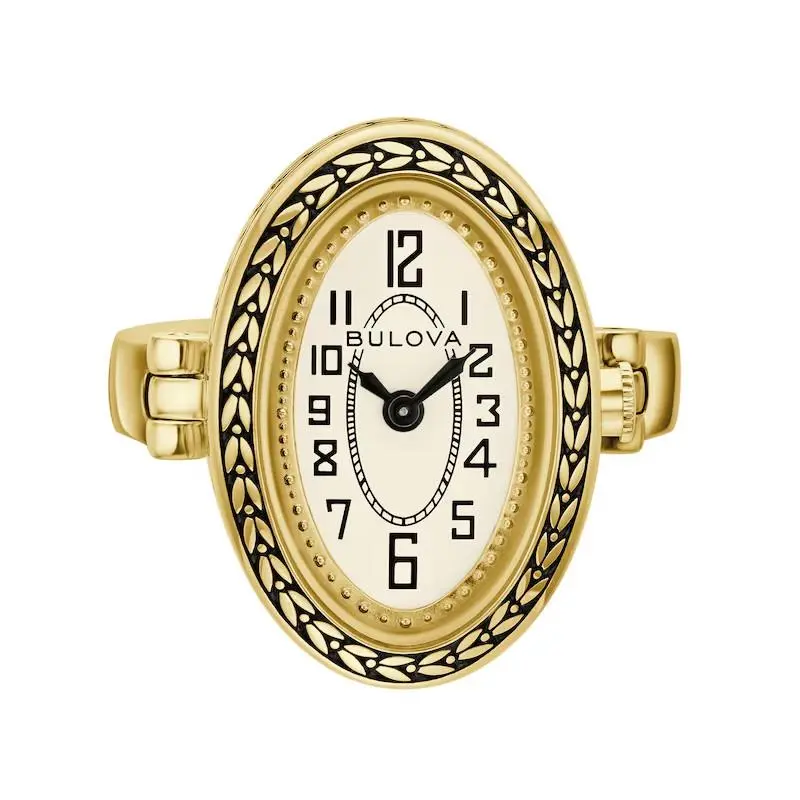 Ladies`  Archive Gold-tone IP Stainless Steel Ring Watch with Ivory Dial by Bulova