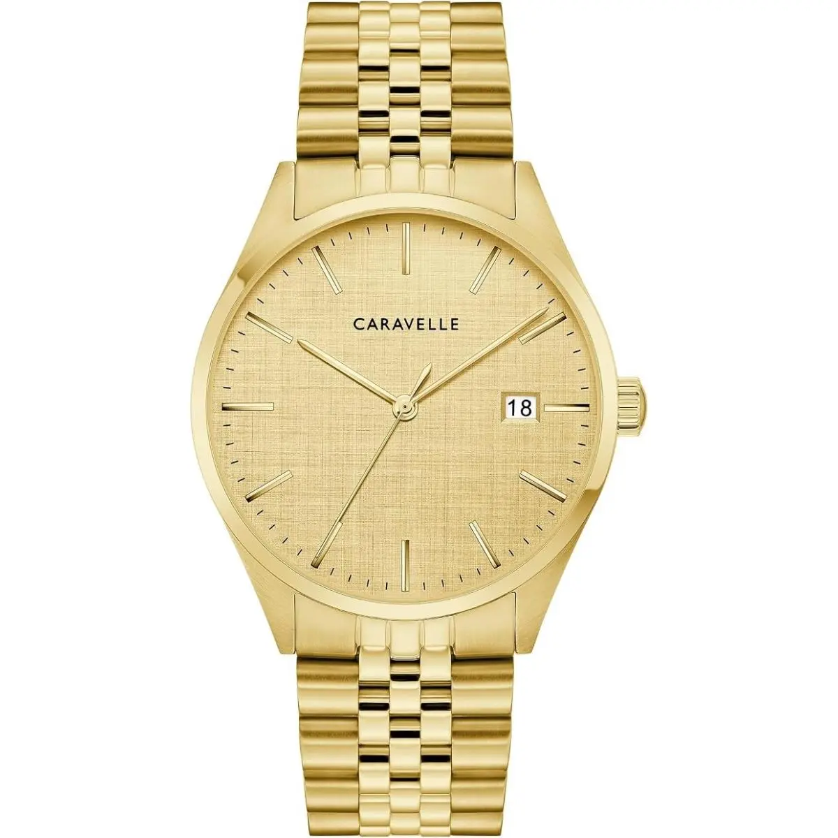 by Bulova 44B132 Men`s Gold-tone Linen Champagne Dial Date 39mm by Caravelle