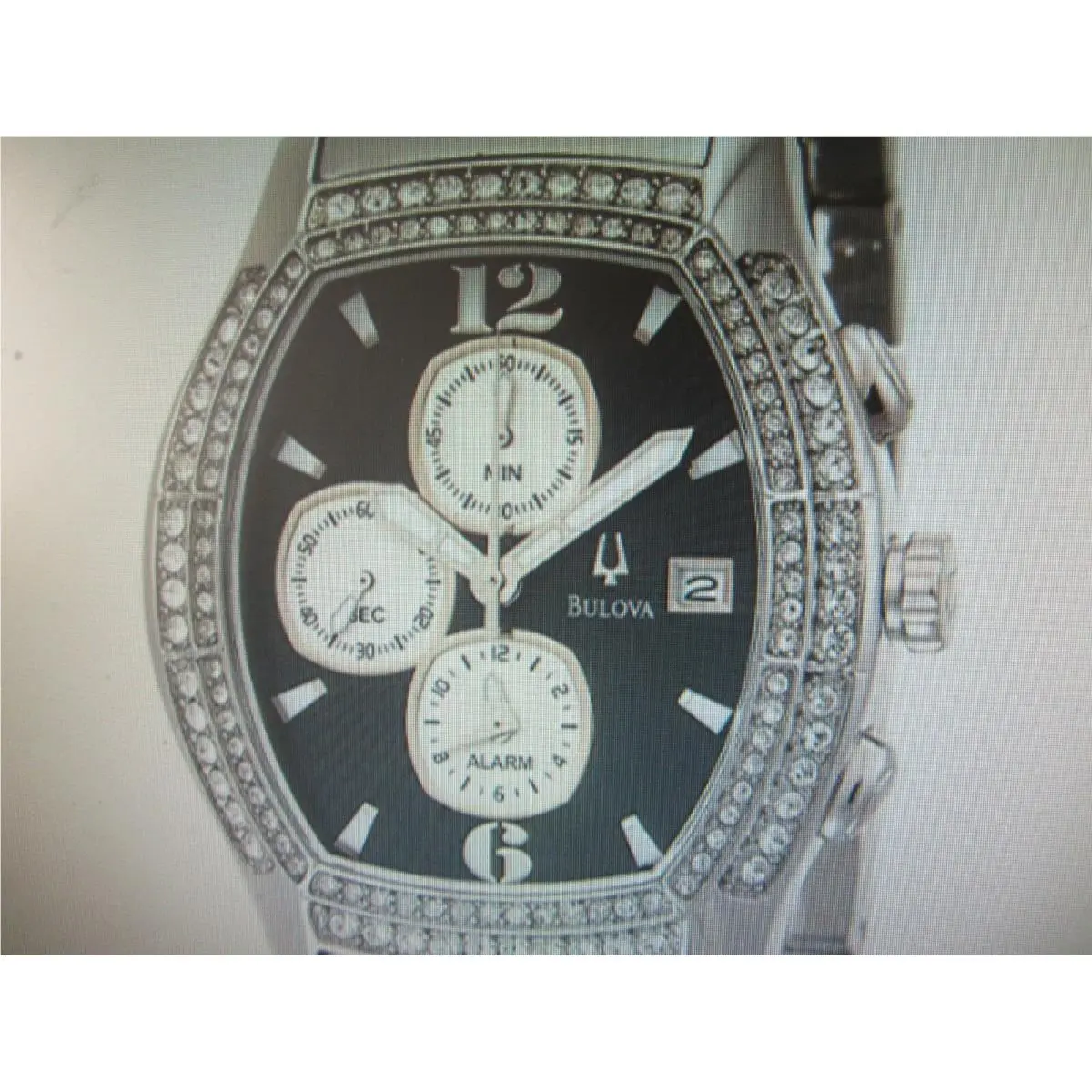 Men`s Watch Chrono Crystal All S/s Alarm Black Japan 96B000 by Bulova