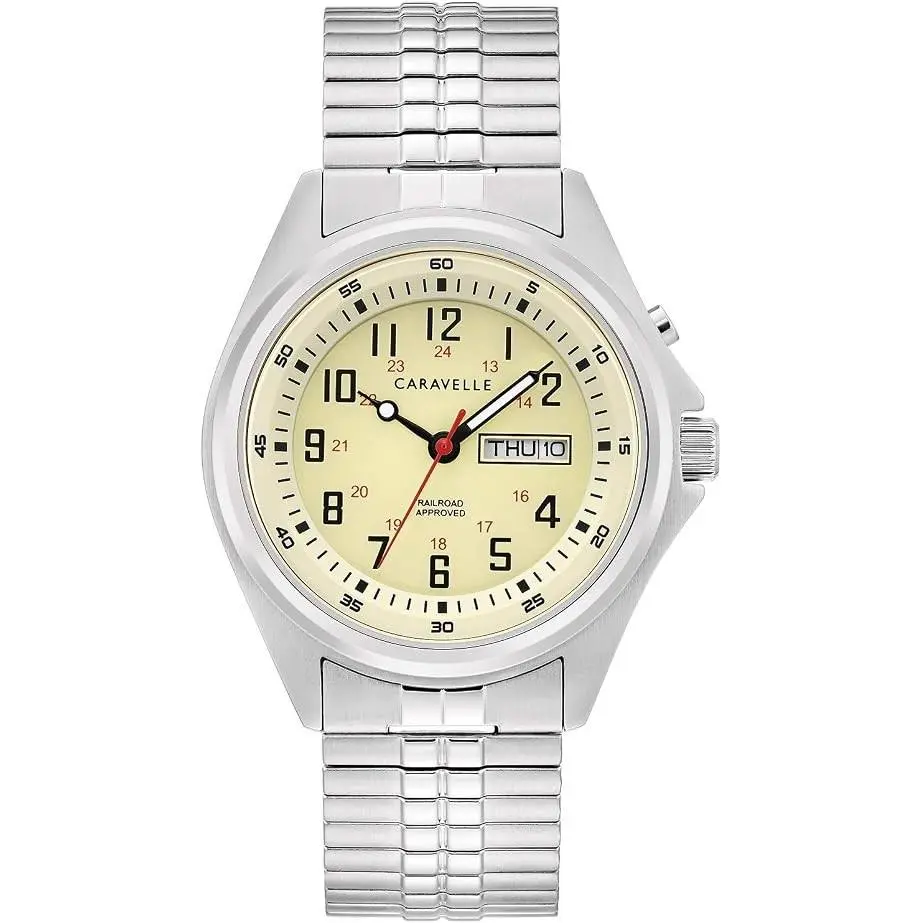 by Bulova 43C124 Men`s Railroad Parchment Dial Day-date 40mm by Caravelle