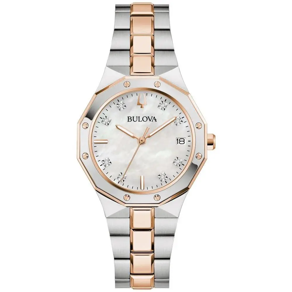 Prestige 98P235 Women Quartz Watch Pearl Dial Stainless Steel Bracelet by Bulova