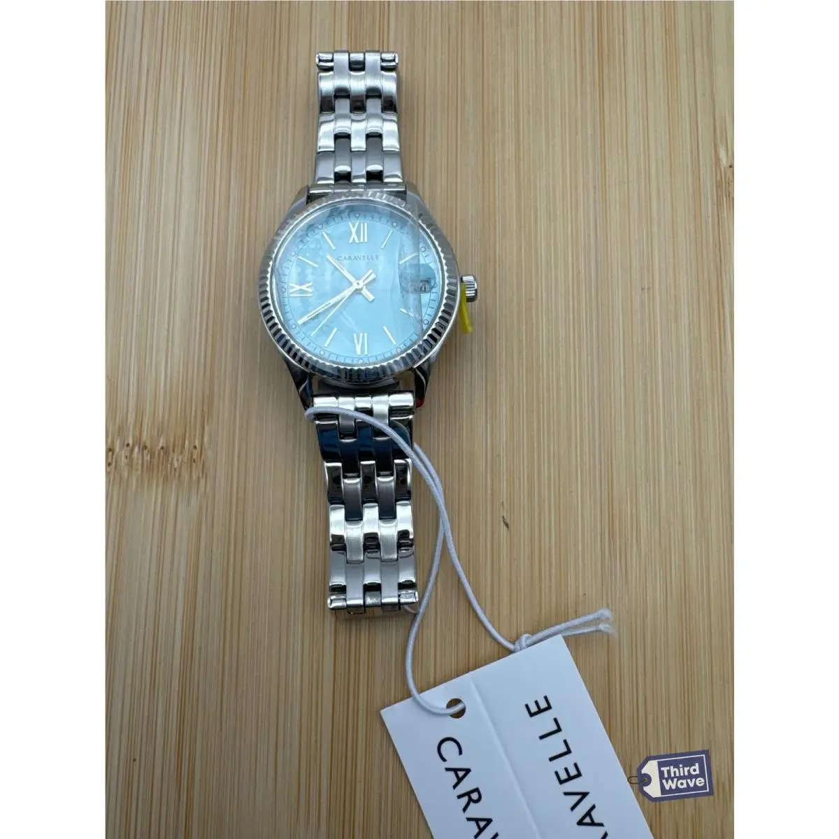 Caravelle  43M124 Women`s Light Blue Dial Fluted Bezel Date Watch 32mm by Bulova