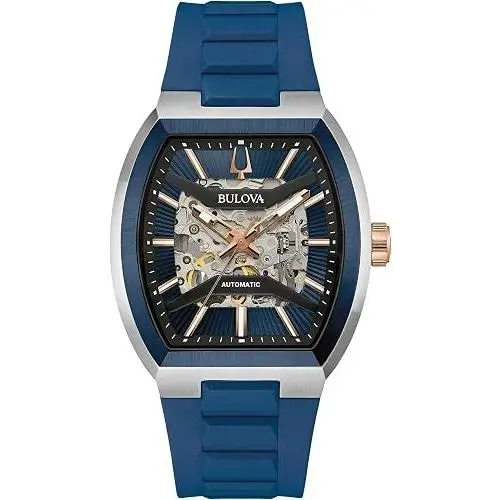 Maquina 40mm Blue Skeleton Dial Automatic Sapphire Blue Rubber Strap by Bulova