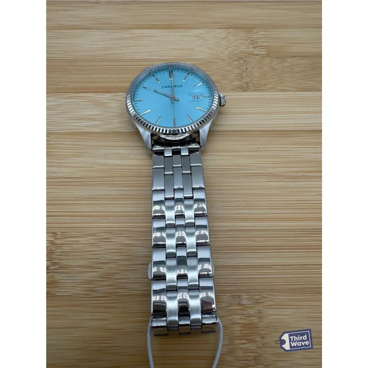 by Bulova 43B174 Men`s Light Blue Dial Fluted Bezel Bracelet 41mm by Caravelle