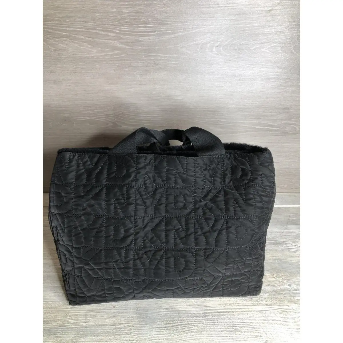 Dkny Women`s Roni Quilted Fur Reversible Satchel East West Black Tote