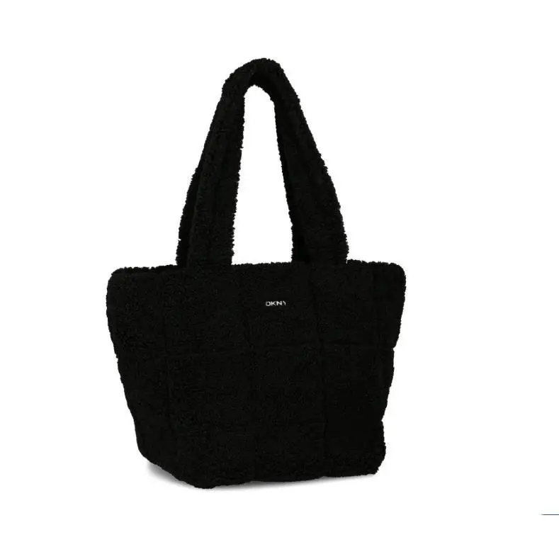Dkny Poppy Sherpa Foldable Packable Zip Large Tote Purse Bag in Black by DKNY