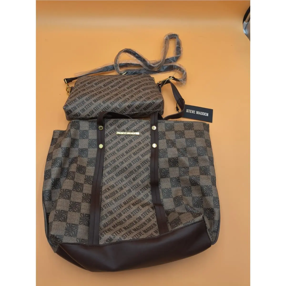 Steve Madden Teresaa Logo Tote with Crossbody Bag Brown Net