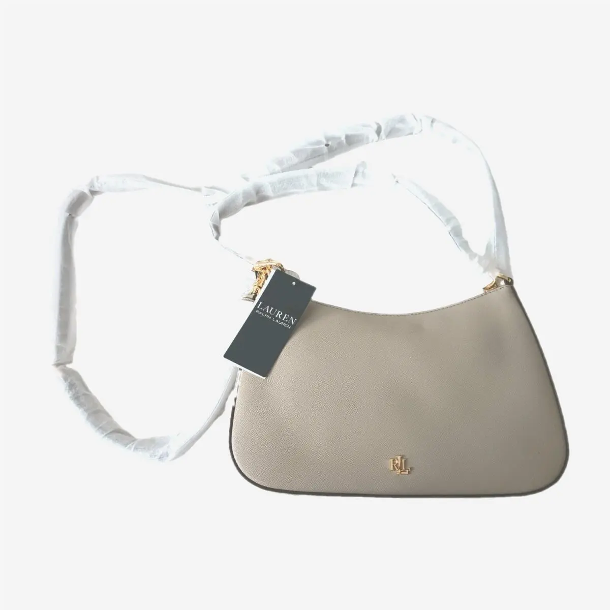 Nwot Ralph Lauren Danni 26 Crosshatch Leather Medium Shoulder Bag Birch Tan