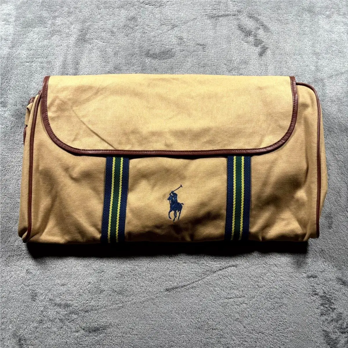Vintage Polo Ralph Lauren Weekender Duffle Bag Brown Canvas w/ Detachable Strap