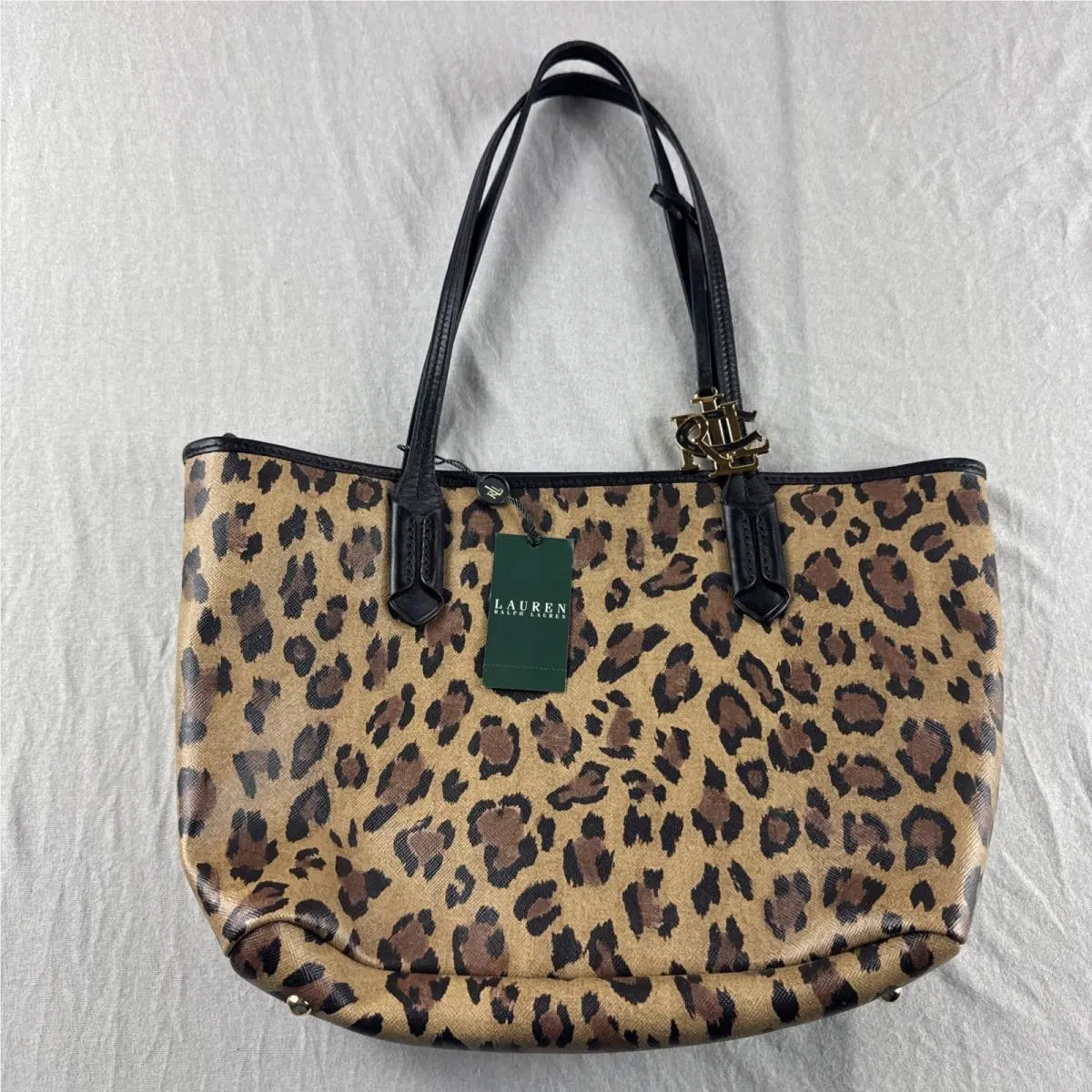 Lauren Ralph Lauren Caldwell Leopard Shopper Tote Bag Designer Handbag Purse