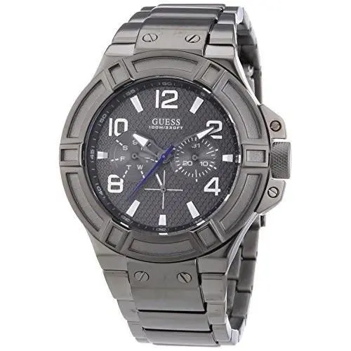 Guess Rigor Gunmetal Gray Tone S/steel Multifunction Bracelet Watch U0218G1