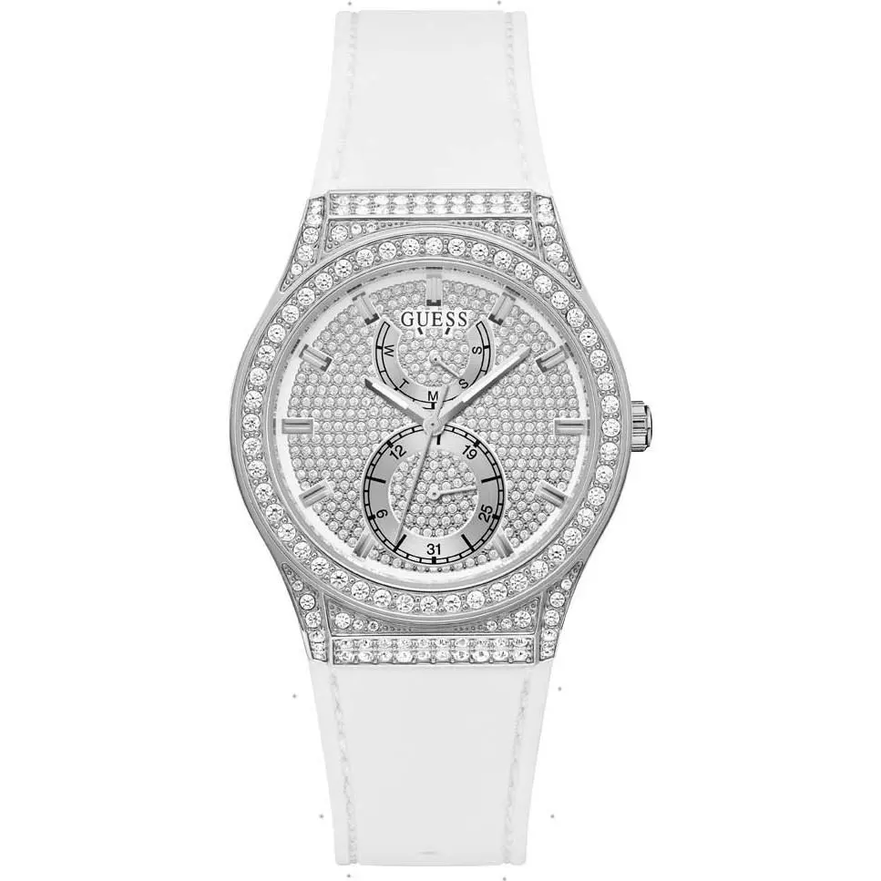 Guess Ladies White Silicone Strap Silver Dial Watch GW0439L1
