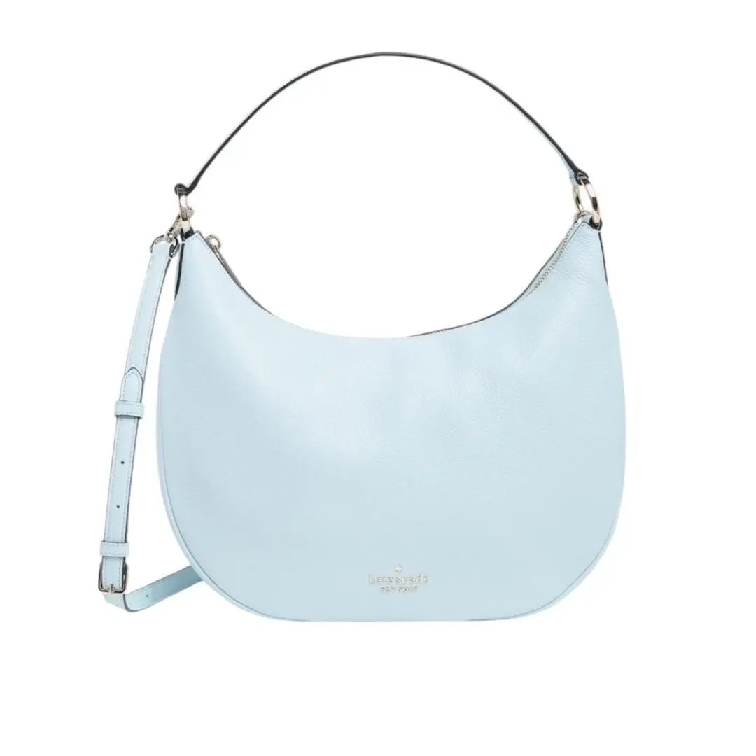 Kate Spade Womens Light Blue Leather Large Handbag Shoulder Pebbled Hobo New