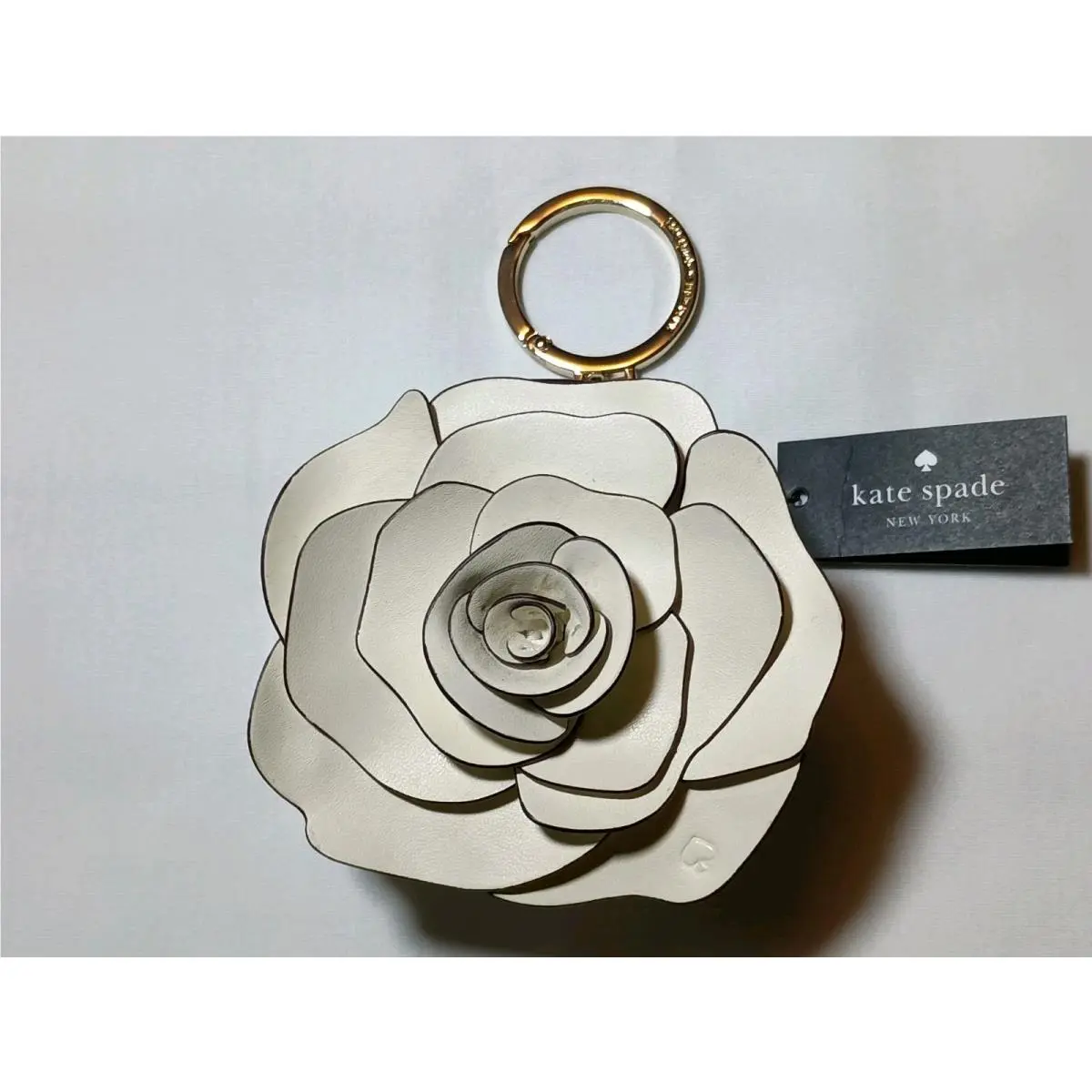 Kate Spade 3D Flora Rose Flower Bag Charm Coin Purse Keychain Meringue