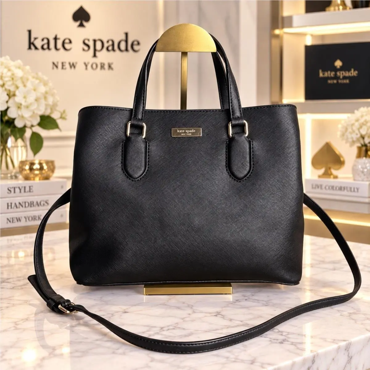 Kate Spade Laurel Way Evangelie Black Saffiano Leather Satchel Bag WKRU3930