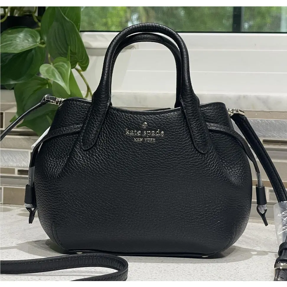 Kate Spade Dumpling Mini XS Satchel Crossbody Bag Purse Tote Black Leather Gold