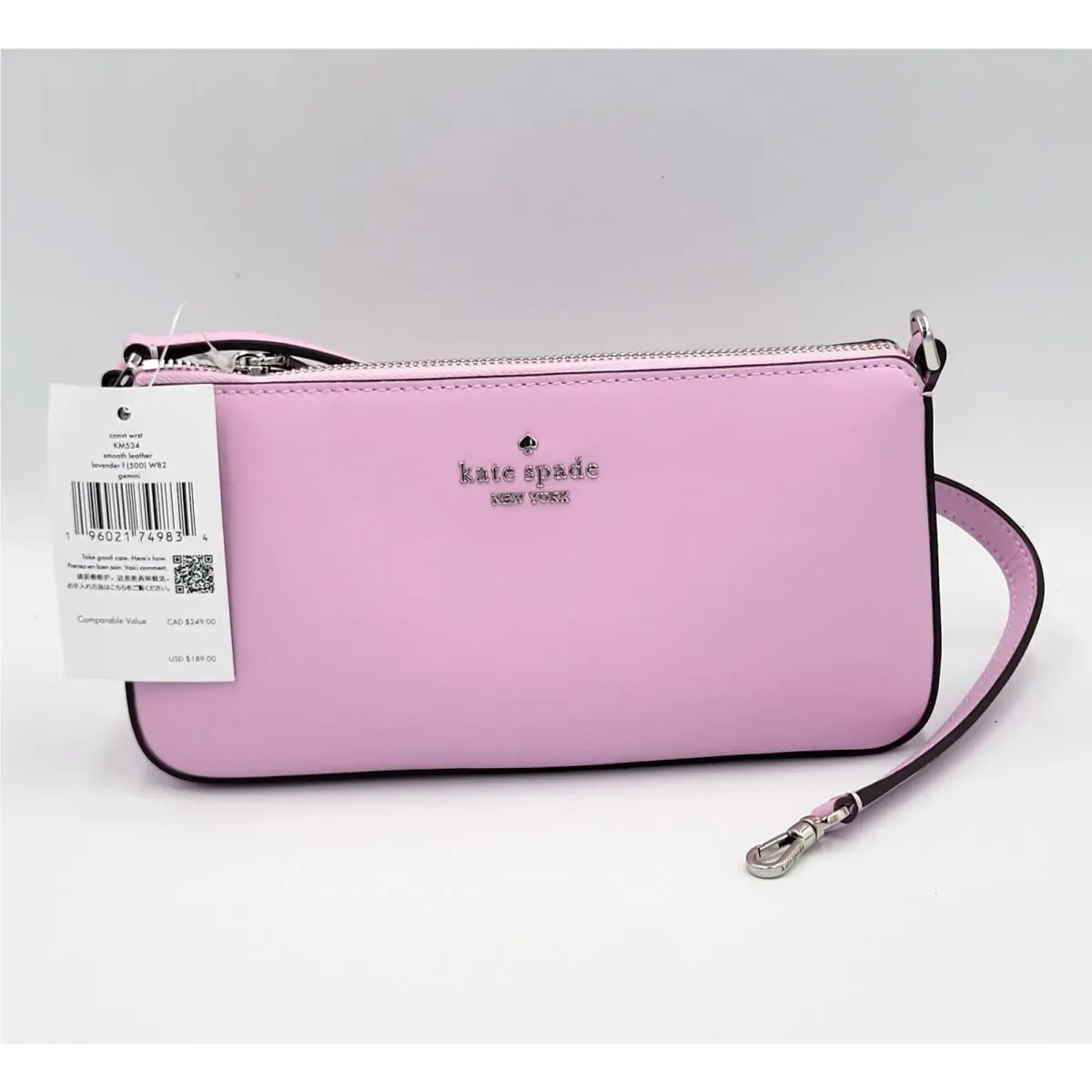 Kate Spade Gemini Convertible Wristlet Shoulder Bag Leather Lavender Frost