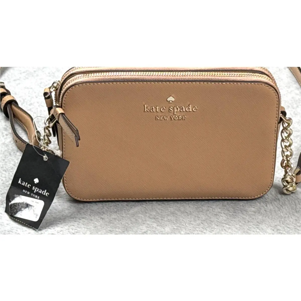 Kate Spade Cameron Double Zip Crossbody Bag Womens Small Beige Tan Purse