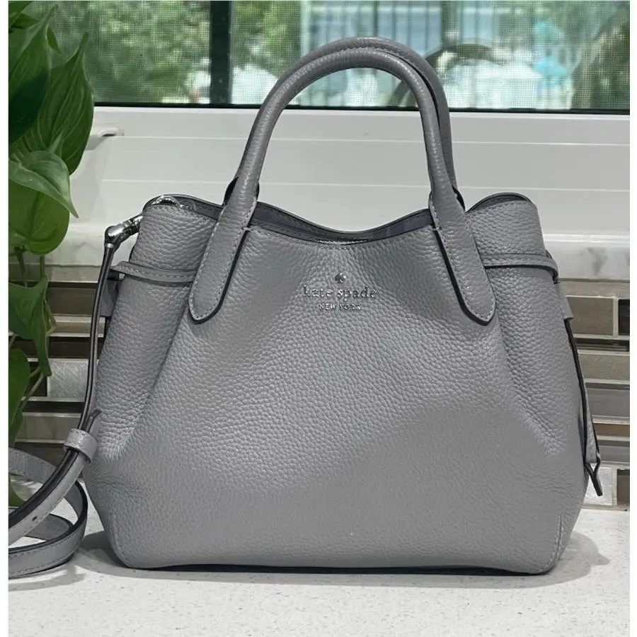 Kate Spade Dumpling Small Satchel Shoulder Bag Hobo Mountain Grey Leather Silver