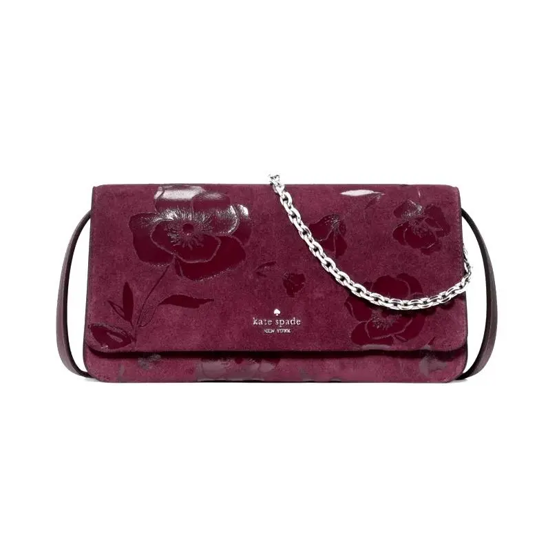 Kate Spade Ivy Floral Suede Crossbody Bag Deep Cherry KP313