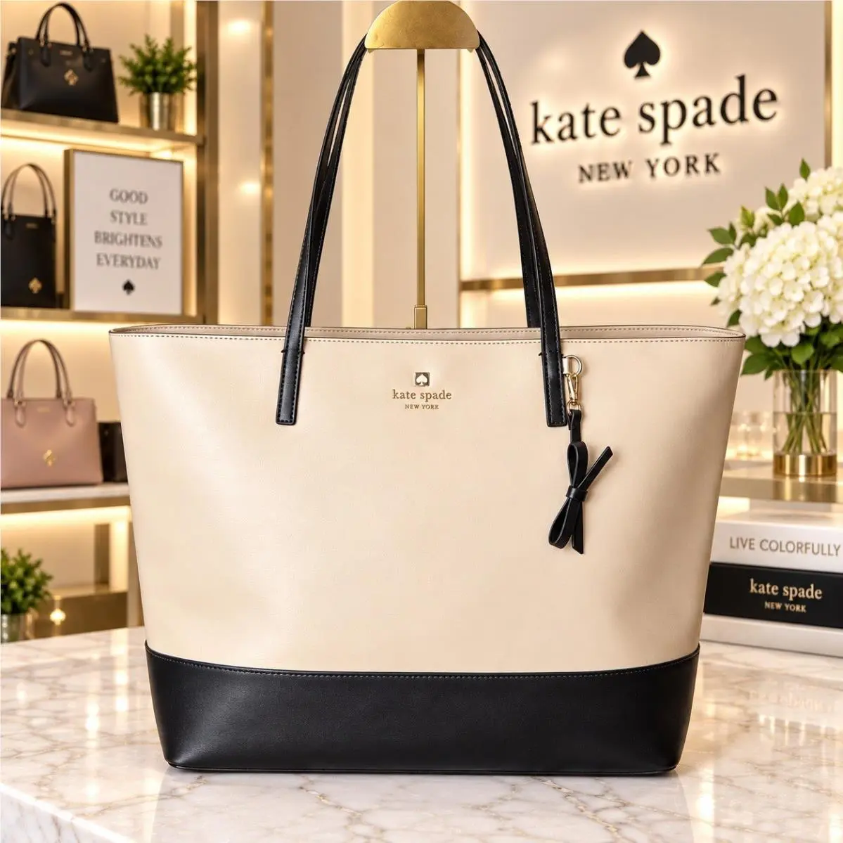 Kate Spade Sawyer Street Alair Colorblock Tote Bag Beige Black