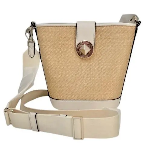 Kate Spade Audrey Mini Bucket Bag Woven Straw Leather Crossbody