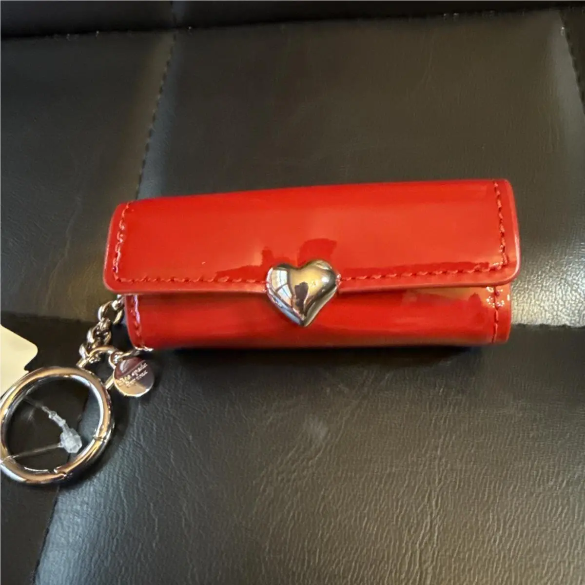 Kate Spade Red Patent Leather with Silver Heart Trim Lipstick Case Bag Charm