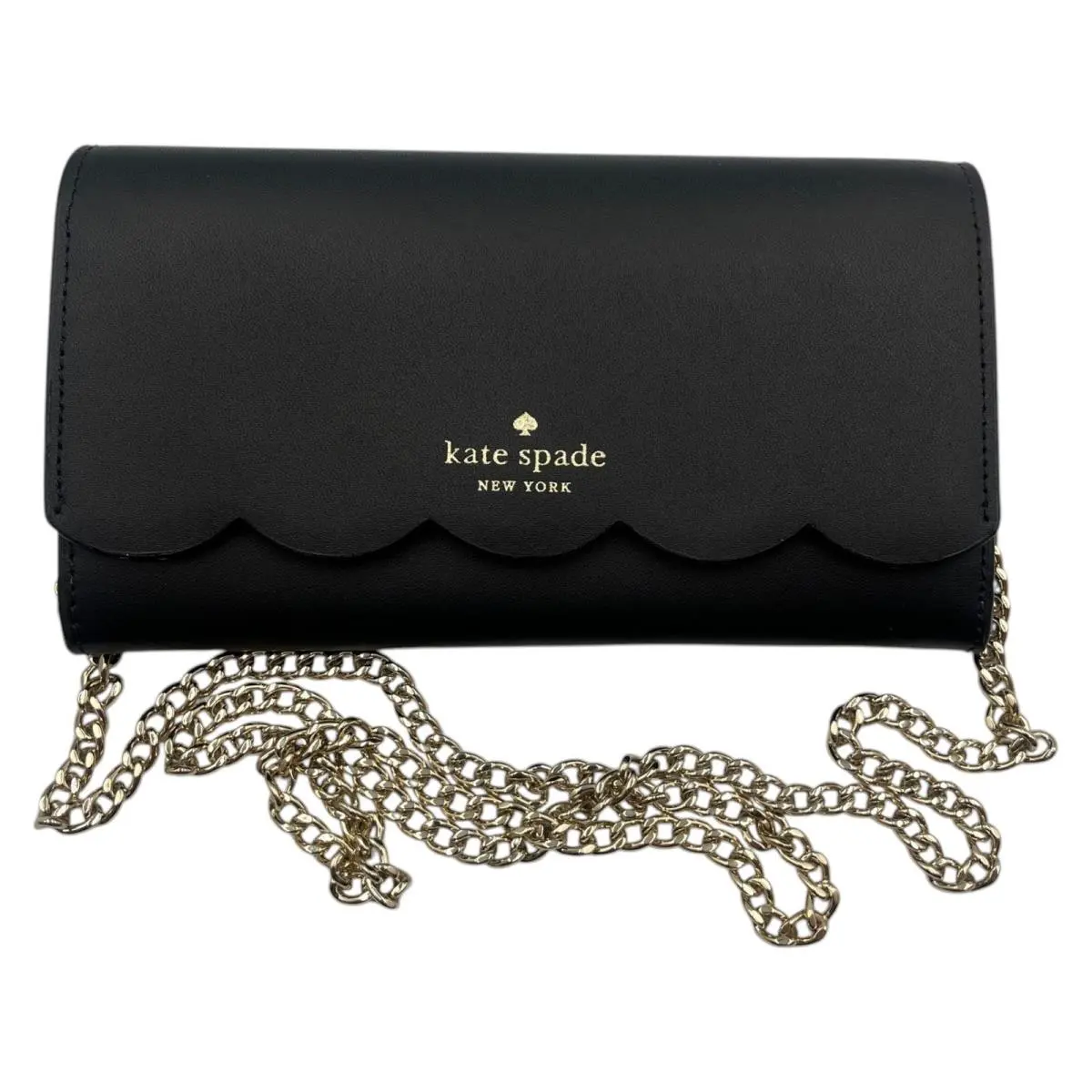 Kate Spade Wallet Crossbody Bag Gemma Chain Strap Scalloped Leather Black