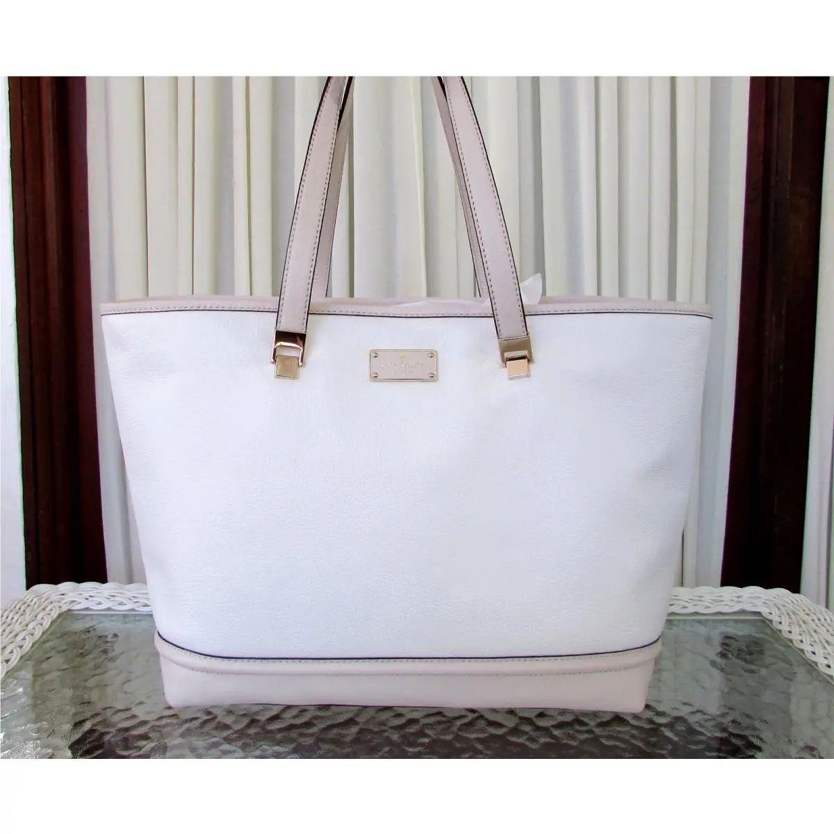 Kate Spade Taren Oliver Street Tote Bag Cream Pebble Leather Purse